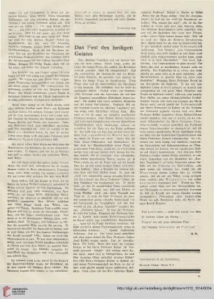 Das Fest des heiligen Geistes