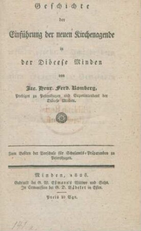 Geschichte der Einführung der neuen Kirchenagende in der Diöcese Minden