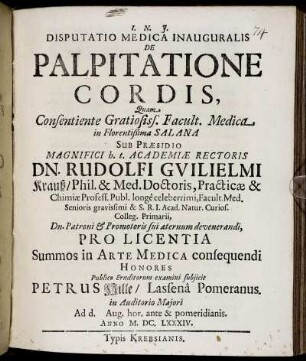 Disputatio Medica Inauguralis De Palpitatione Cordis