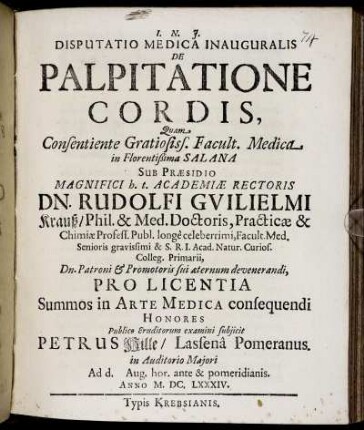 Disputatio Medica Inauguralis De Palpitatione Cordis
