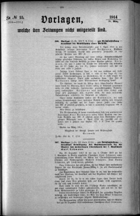 Anlage: zu No.15. (306-310.), Vorlagen, welche den Zeitungen nicht mitgeteilt sind