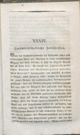 XXXIV. Landwirthschaftliche Zeitschriften.