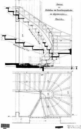 Sigmaringen: Empfangsgebäude Verwaltungsgebäude Treppe Mittelbau (Draufsicht,Schnitt)