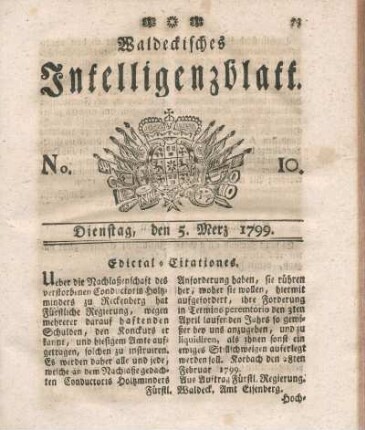 No. 10, Dienstag, den 5. Merz 1799