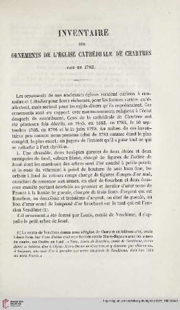 16: Inventaire des ornements de l'église cathédrale de Chartres fait en 1783