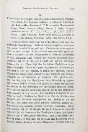 141-143 [Rezension] Janssens, Laurentius, Summa theologica ad modum commentarii in Aquinatis summam; Teil I. und II.