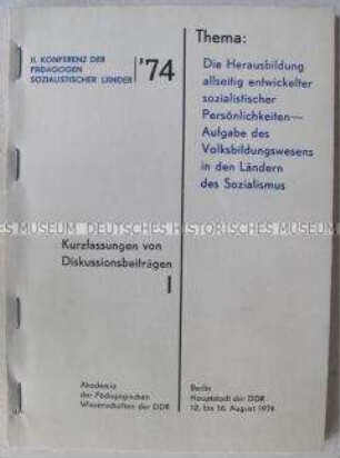 Dokumentation zur II. Konferenz der Pädagogen sozialistischer Länder 1974 in Berlin