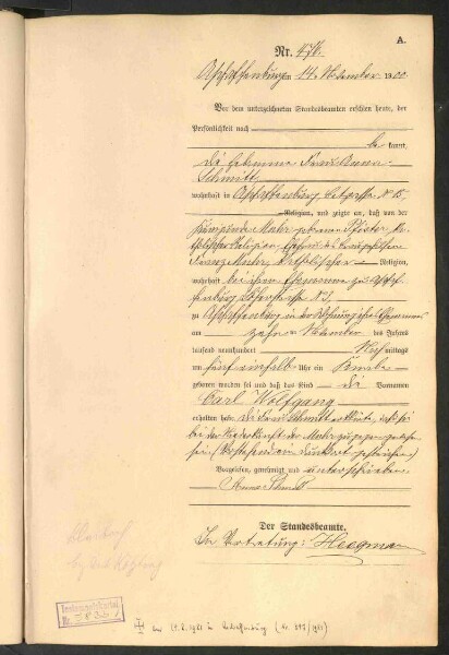 Standesamtsbuch der Stadt Aschaffenburg: Geburten 365/1900 - 184/1901