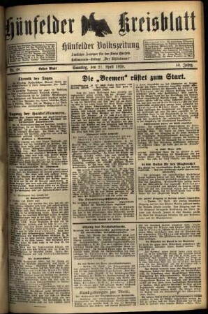 Erste Ausgabe vom Samstag, den 21. April 1928.