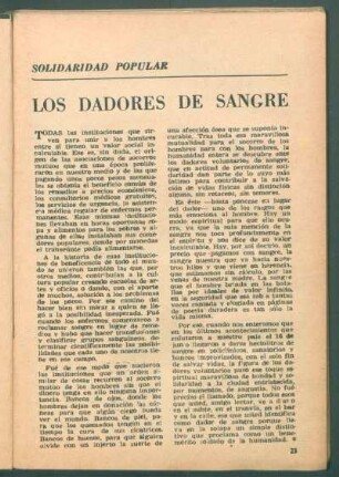 Los dadores de sangre : Solidaridad popular