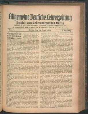 Beiblatt des Lehrerverbandes Berlin. - 2.1921, Nr. 33