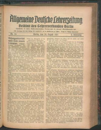 Beiblatt des Lehrerverbandes Berlin. - 2.1921, Nr. 33