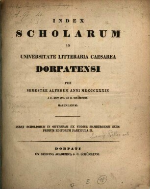 Scholiorum in Odysseam ex codice Hamburgensi nunc primum editorum particula II.