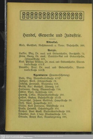 Berufsklassen und Gewerbebetriebe : Handel, Gewerbe und Industrie