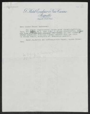 Brief von Gerhart Hauptmann an Herbert Eulenberg