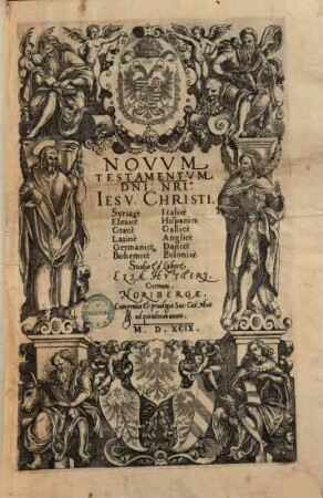 Novvm Testamentvm Dni: Nri: Iesv. Christi. : Syriace, Ebraice, Graece, Latine, Germanice, Bohemice, Italice, Hispanice, Gallice, Anglice, Danice, Polonice, [1]. [Evangelia, Acta Apostolorum]