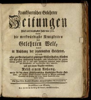 35: Frankfurtischer gelehrter Zeitungen Fünf und dreyßigstes Jahr