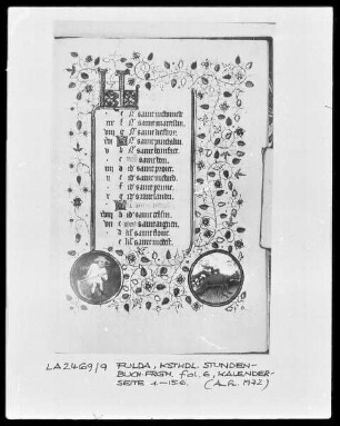 Fragment eines Stundenbuches — Kalenderseite Juni mit zwei Medaillons, Folio 6recto