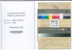 Entnazifizierung Karl Geeraedts , geb. 03.11.1899 (Angestellter)