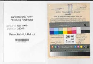 Entnazifizierung Heinrich Helmut Meyer , geb. 02.05.1917 (Bahnsekretaer)