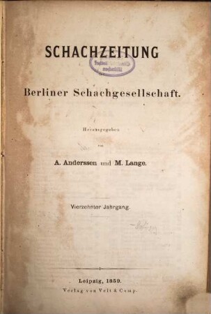 Schachzeitung. 14. 1859