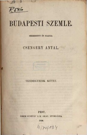 Budapesti szemle : a Magyar Tud. Akadémia megbízásából. 11. 1860