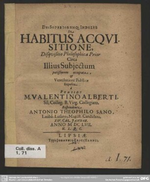 De habitus acquisitione, disquisitio philosophica prior circa illius subjectum potissimum occupata