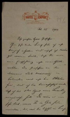 Nr. 11: Brief von Emanuel Lasker an Adolf Hurwitz, New York, NY, 25.2.1903
