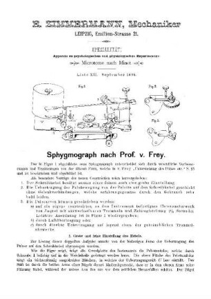 Liste XII, September 1895: Sphygmograph nach Prof. v. Frey