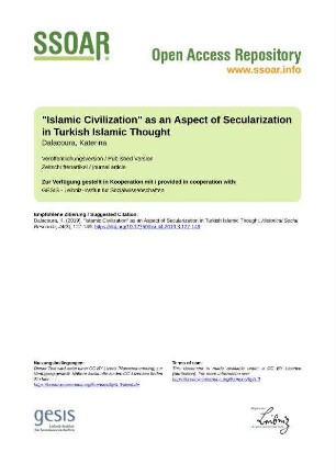 "Islamic Civilization" as an Aspect of Secularization in Turkish Islamic Thought