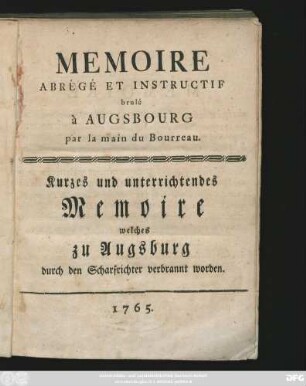 Memoire Abrégé Et Instructif brulé à Augsbourg par la main du Bourreau
