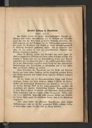 Zweiter Feldzug in Rumänien. 1.8.17-13.9.17.