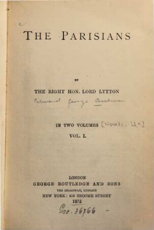 Lord Lytton's novels. 23,1, The Parisians. Pt. 1