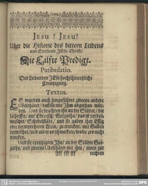 Die Eilfte Predigt. Patibulatio. Des Leidenden JEsu hochschmertzliche Creutzigung