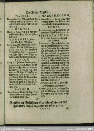 III. Register der Biblischen Sprüche, Historien und Fürbilder, so kürtzlich angezogen und erklärt werden
