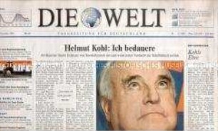Tageszeitung "Die Welt" mit Titelstory zum Finanzskandal der CDU