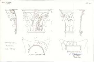 Eckert, Georg; München; Studienarbeiten - korinthisches Kapitell nach Vitruv, Säulenkapitell u. Pilasterkapitell (Ansicht, Teilansichten, Schnitte)