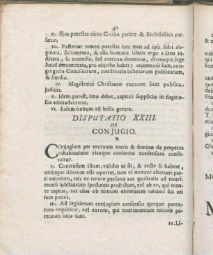 Disputatio XXIII. De Conjugio.
