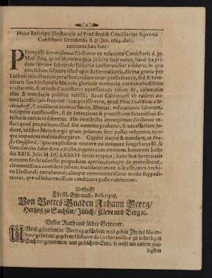 Abschrifft Fürstl. Eißenach. Rescripts ...