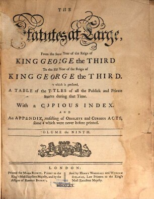 The statutes at large : from the ... year of the reign of ... to the ... year of the reign of ... 9. 1762/63 (1770)