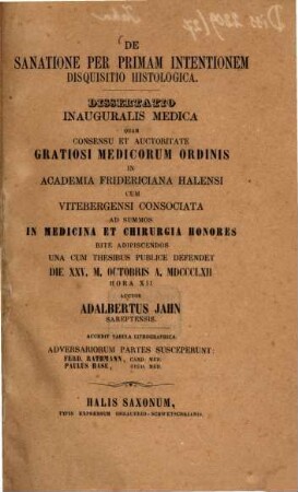 De sanatione per primam intentionem disquisitio histologica : Diss. inaug. med.
