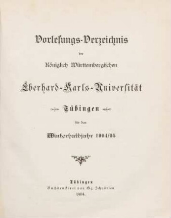 Vorlesungsverzeichnis 1904/05