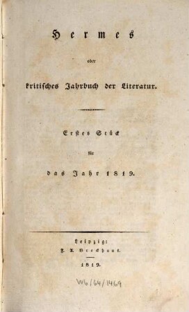 Hermes oder kritisches Jahrbuch der Literatur. 1819,1