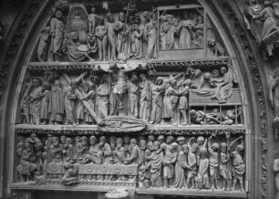 Mittleres Westportal — Tympanon: Passion Christi, Tod und Auferstehung — 1. Zone: Passion Christi