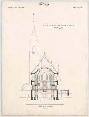 Thiersch, Friedrich von; Ulm; Garnisonkirche - Schnitt