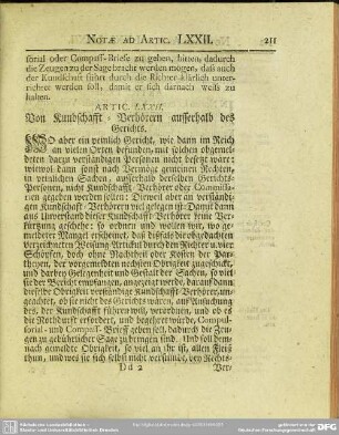 Artic. LXXII. Von den Kundschafft-Verhörern ausserhalb des Gerichts