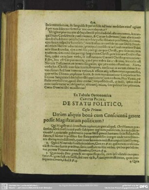 Ex Tabula Oeconomica. Capitis Primi, De Statu Politico