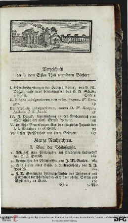 Verzeichniß der in dem Ersten Theil recensirten Bücher
