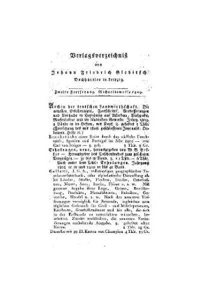 Verlagsverzeichniß von Johann Friedrich Gleditsch