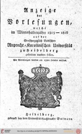 Wintersemester 1815/1816